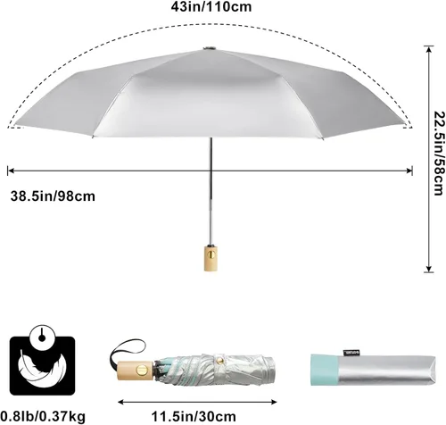 Vista 3 de G4Free Paraguas de viaje con protección UV UPF 50+ con mango de madera, 42 pulgadas, ligero, para sol, lluvia, plegable, cierre automático