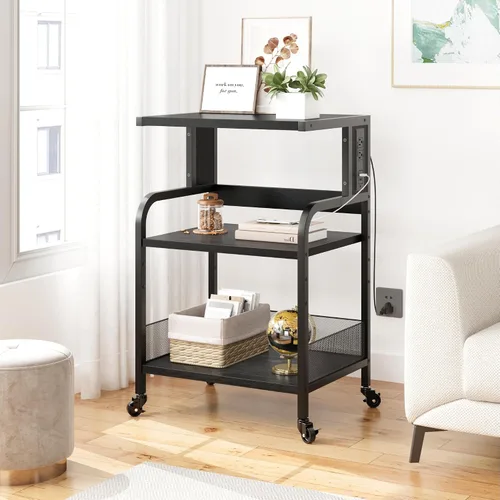 Vista 3 de IDEALHOUSE Soporte de impresora grande con tomas de corriente y puertos de carga USB, mesa de impresora móvil con estante ajustable, carrito