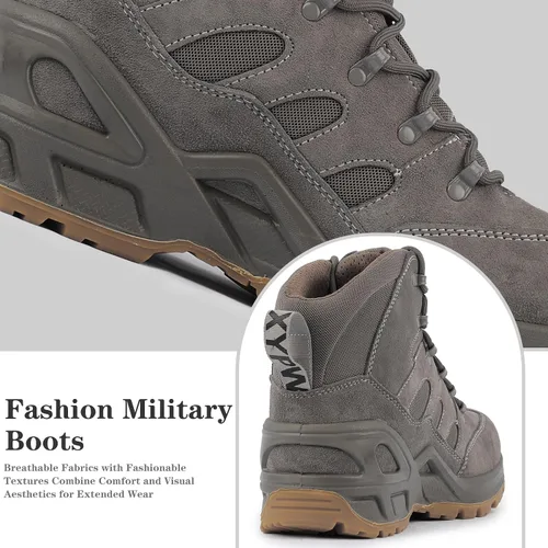 Vista 3 de Botas tácticas militares para hombre, transpirables, cómodas, duraderas, antideslizantes, para combate, seguridad Gris