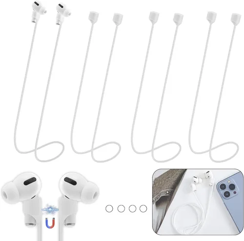 Vista 10 de Correas magnéticas antipérdida para AirPods, paquete de 4 unidades, cordón de cuello de silicona suave con diseño magnético ultra fuerte, compatible