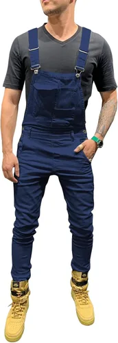 Vista 7 de LONGBIDA - Jardinera de mezclilla para hombre, ajuste entallado, moderno, con bolsillos
