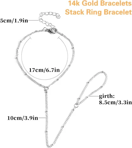 Vista 5 de Hand Chain Bracelet for Women Dainty Gold Bracelets Trendy Ring Bracelet Hand Chain Hand Jewelry Gifts for Women