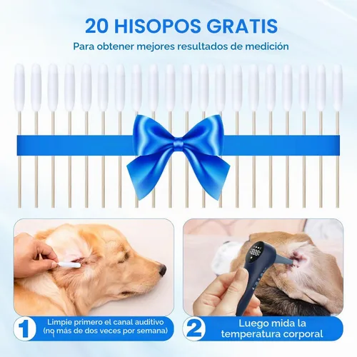 Vista 4 de Termómetro de orejas para mascotas, para perros, gatos y ganado, diseño de sonda larga, botón dedicado de conversión de ℃/℉ e interruptor de sonido
