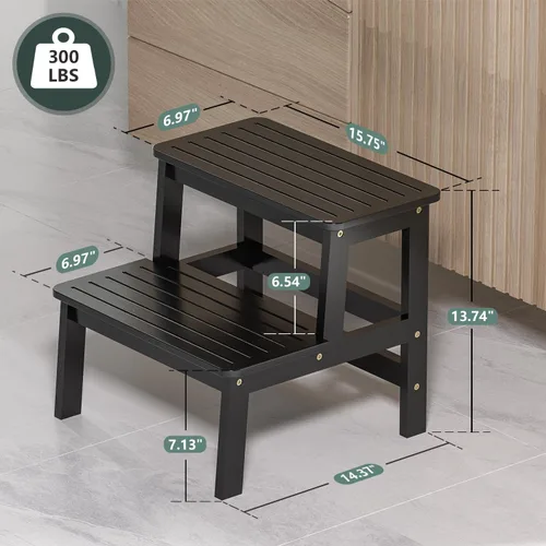 Vista 6 de Domax Taburetes de madera de bambú para niños, taburete para niños pequeños, para lavabo de baño, cama alta, inodoro, cocina, taburete de madera