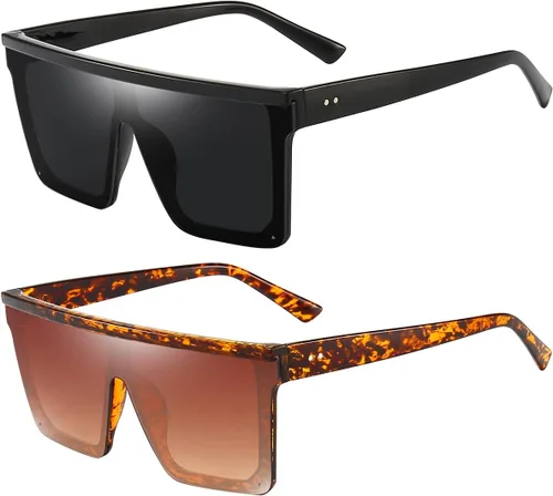 Vista 20 de Dollger - Gafas de sol cuadradas de gran tamaño para mujer y hombre, de moda, armazón negro con parte superior plana