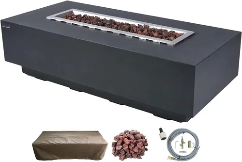 Vista 12 de Elementi+ Mesa de Fuego de Gas Colorado de Hormigón Fundido de 56" Rectangular, Hoguera al Aire Libre con Ignición Electrónica Incluye Cubierta