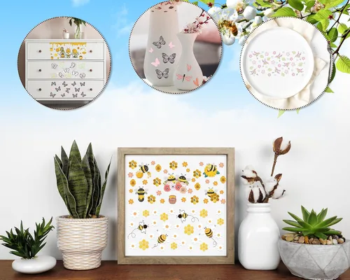 Vista 4 de Rngmsi Envoltura de Taza UV DTF - 8 Hojas Envolturas de Taza UV DTF de Abeja para 16 oz, Calcomanías Uvdtf de Gnomos Mariposa Panal, Calcomanías