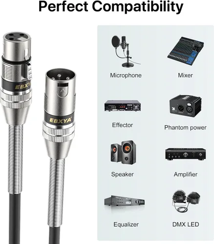 Vista 5 de EBXYA XLR Cables de 3 pies 6 paquetes, XLR macho a hembra equilibrado 3 pines cable de micrófono de resorte de metal compatible con mezcladores