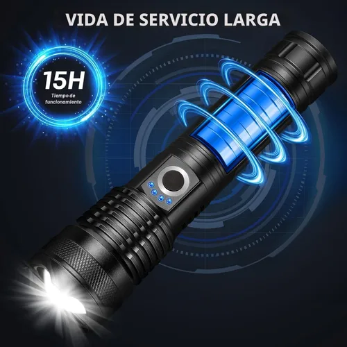 Vista 4 de Paquete de 3 linternas LED recargables de 990,000 lúmenes, ajustables, 5 modos, IPX7 impermeable, potentes luces flash de mano para camping
