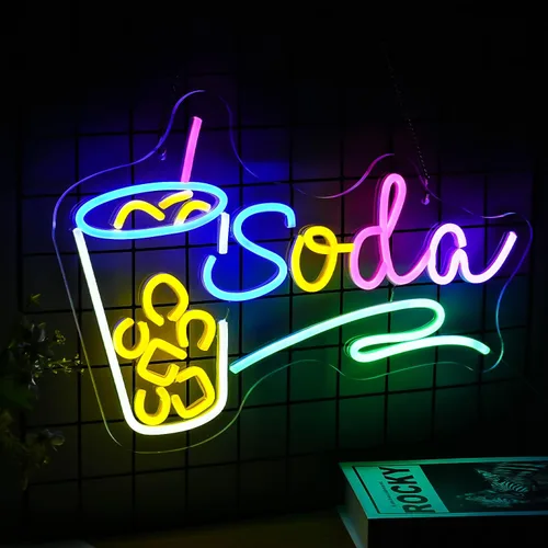 Vista 2 de Letrero de neón de Soda con luz LED, señal de neón regulable para cócteles para decoración de pared 42,4 cm X 30 cm, señal de neón para bar