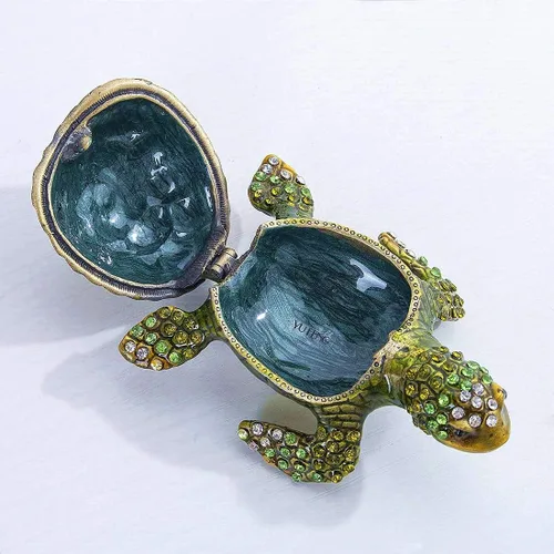 Vista 3 de YU FENG Caja de abalorios de tortuga con figuritas de tortuga cajas de joyería con bisagras