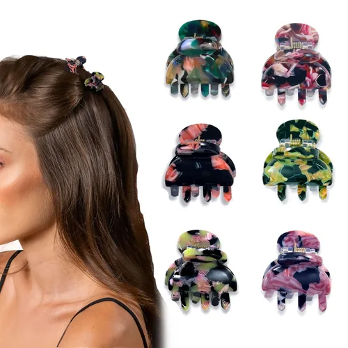 Vista 8 de Cobahom Pinzas de pelo acrílicas de concha de tortuga y leopardo para mujeres y niñas, 12 mini garras y pasadores para cabello fino o grueso