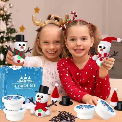Vista 2 de Paquete de 10 Rellenos de Medias para Niños, Manualidades Navideñas para Niños a Granel, Kit de Manualidades de Muñeco de Nieve Arcilla Modeladora