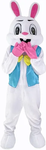 Vista 4 de Disfraz de conejo de Pascua para adultos, disfraz de conejo de Pascua de lujo para hombres y mujeres, traje de mascota de conejo de felpa