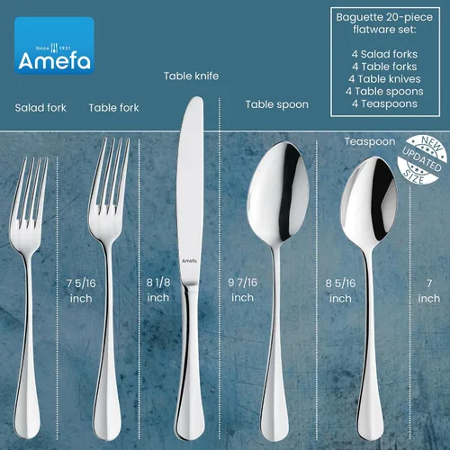 Vista 2 de Amefa Baguette - Juego de cubiertos (20 unidades), color plateado