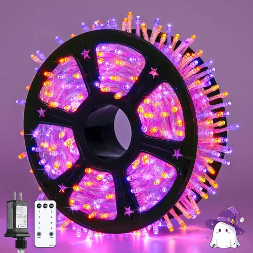 Vista 70 de JMEXSUSS - Tira de 100 luces led para interiores, 8 modos, enchufables, parpadeantes, 33 pies, luces navideñas para exteriores, a prueba de agua