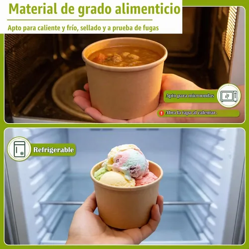 Vista 4 de Paquete de 50 recipientes de sopa de 12 onzas con tapas, vasos Marrón 50 Pack 12 oz