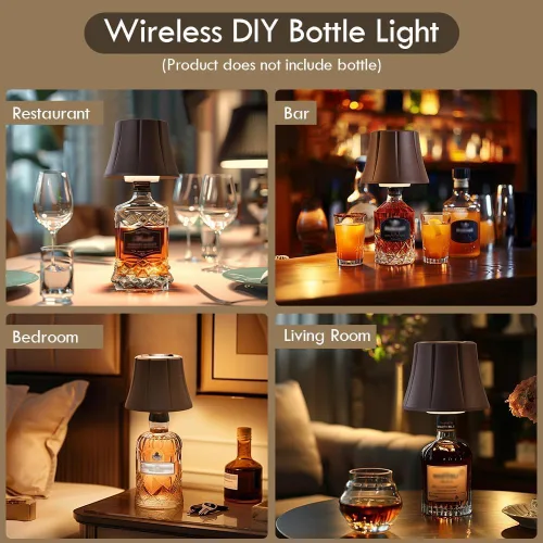 Vista 3 de WILIT Lámpara Inalámbrica de Botella para Botellas de Licor, Lámpara de 3 Niveles de Brillo con Soportes Inalámbricos para Lámparas de Mesa, Luz
