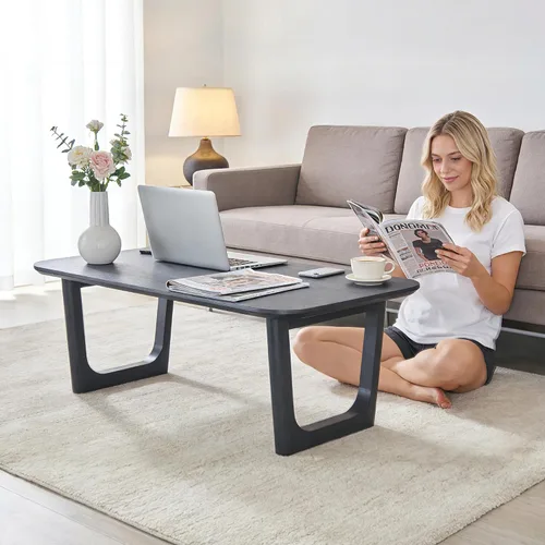 Vista 3 de ACCOHOHO Mesa auxiliar moderna de mediados de siglo para sala de estar, mesa auxiliar rectangular grande de madera de 51.2 pulgadas con patas