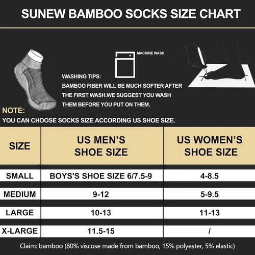 Vista 2 de Sunew Bamboo Socks, Unisex Cushioned Comfortable Wicking Moisture Ankle Workout Hiking Socks 3 Pairs