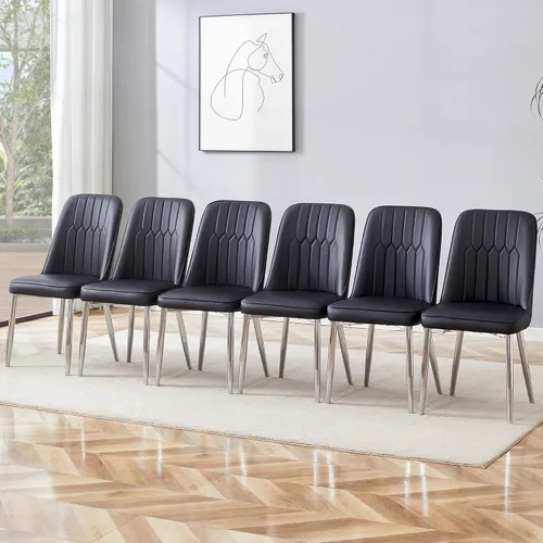 Vista 41 de Juego de 2 sillas de comedor modernas, color negro, sillas de cocina de piel sintética, sillas laterales tapizadas con patas de metal, sillas sin