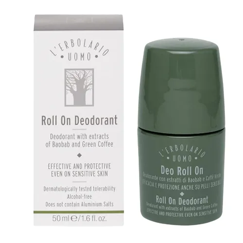 Vista 6 de L'Erbolario Uomo Roll On Desodorante para hombre con baobab y extracto de café verde, inhibe olores, suaviza la piel, para todo tipo de piel, 1.6