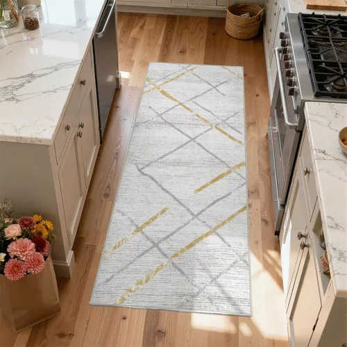 Vista 47 de jinchan - Tapete de pasillo marroquí de 2 x 6 pies con líneas, bohemio, lavable, para cocina, suave, geométrico, de lana sintética, antideslizante