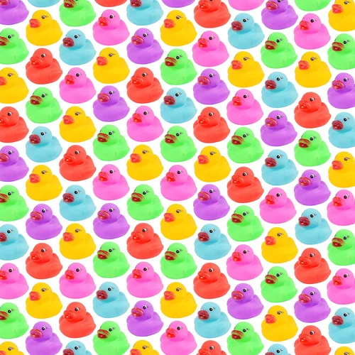 Vista 7 de Paquete de 144 mini patos de goma, mini patitos de goma coloridos de baño para niños, flotar y chillar, juego de juguetes de piscina para regalos