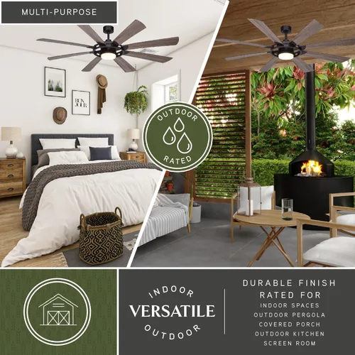Vista 5 de Burlington - Ventilador de techo de bronce para interiores y exteriores de 68 pulgadas con aspas reversibles de madera de nogal, kit de luz LED