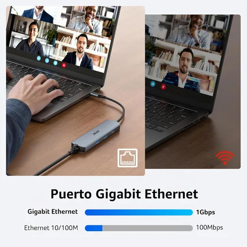 Vista 4 de acer 6 en 1 USBC Hub con Ethernet, 4K @60Hz USBC a HDMI Multiport Adapter 2*USB-A 3.0 & 1*USB-C 3.0 Data Ports, 100W PD Port, USB C Dongle for