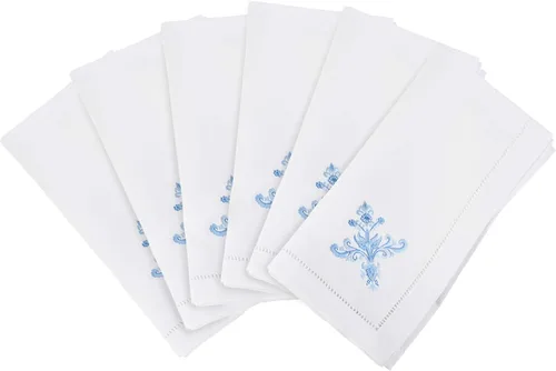 Vista 20 de Juego de 6 servilletas bordadas de magnolia hechas a mano con borde cosido