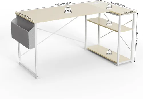 Vista 3 de TIQLAB - Escritorio pequeño de computadora con tomas de corriente, escritorio en forma de L de 40 pulgadas con estantes reversibles, escritorio