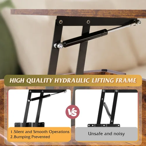 Vista 5 de WLIVE Mesa de Centro, Mesa de Centro de 39" con Tapa Elevable y Compartimento Oculto, Estante de Almacenamiento y Tapa Elevable para Hogar, Sala