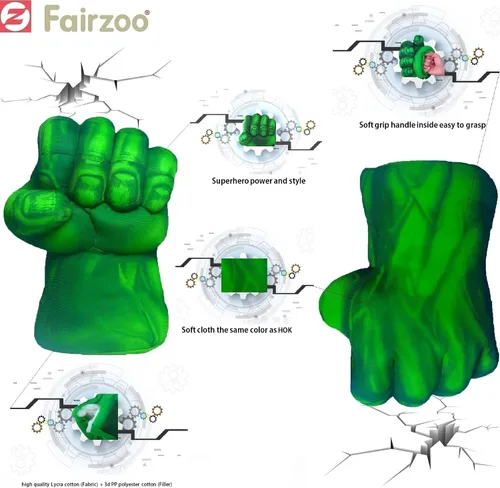 Vista 5 de Increíble HOK - Guantes de peluche suaves y grandes con diseño de guantelete de guantelete para aplastar las manos, color verde