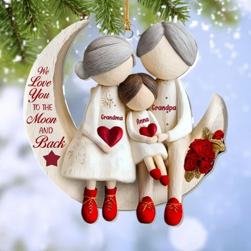 Vista 15 de Abuela y Nieto Moon Loves - Adornos Acrílicos Personalizados de 1 Capa - Te Amo Hasta la Luna y de Vuelta - Adorno Adornos Navideños 2025