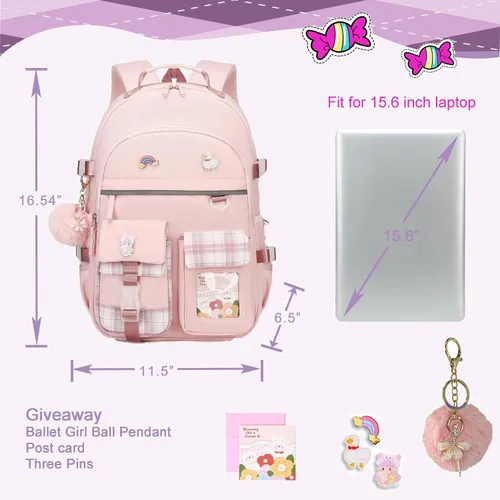 Vista 6 de AO ALI VICTORY Mochila para niñas, mujeres, niños, escuela primaria, escuela secundaria, universidad, mochila para laptop, mochila de viaje, Rosado