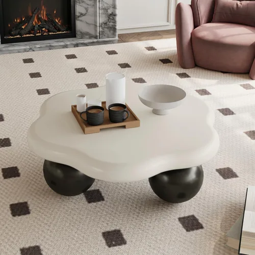 Vista 23 de Mesa de centro de nube de 47 pulgadas para sala de estar, mesa de centro irregular moderna, mesas de centro bajas abstractas, piedra sintética, Negro