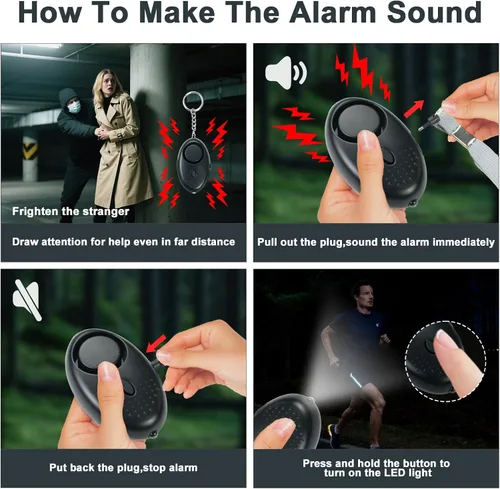 Vista 4 de Juego de 10 llaveros de accesorios para mujer con alarma de seguridad, silbato y llavero de pulsera