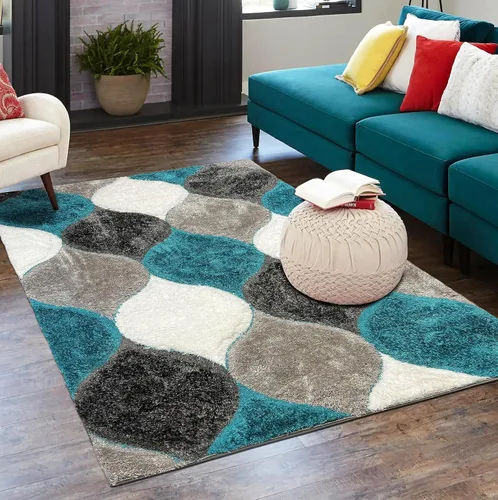 Vista 9 de Alfombra de área 4D color marrón de 5 x 7 pulgadas, felpa gruesa y suave y moderna, resistente a las manchas, fácil de limpiar y hecha a máquina
