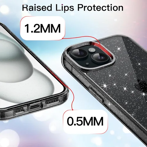 Vista 4 de JETech - Funda con purpurina para iPhone 15 de 6.1 pulgadas, funda brillante a prueba de golpes, bonita y brillante para mujeres y niñas (negro)