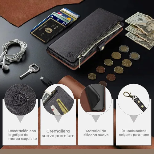 Vista 6 de XcaseBar Funda tipo cartera para Samsung Galaxy Note 20 con cremallera y tarjetero de crédito con bloqueo RFID, funda de piel sintética con tapa