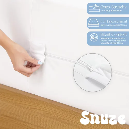 Vista 4 de Snuze Funda de colchón de protección total, tamaño Queen, funda de colchón impermeable de 6 lados con cremallera para protección contra alérgenos