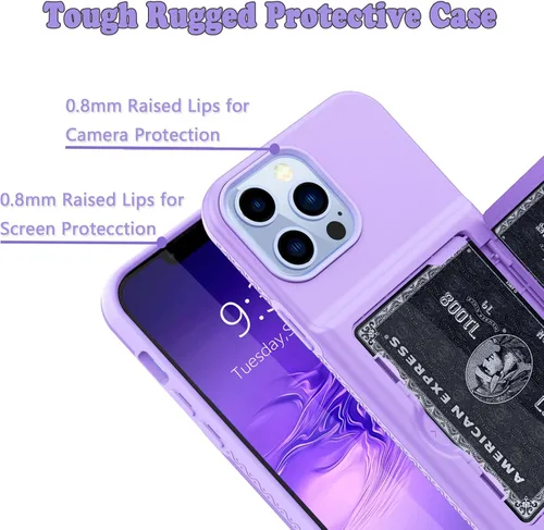 Vista 4 de Funda tipo cartera para iPhone 13 Pro Max, [Soporte para tarjeta de crédito integrado] Defensor 2 en 1 con ranuras para tarjetas, espejo oculto, a