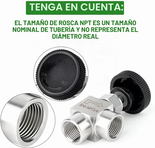 Vista 3 de TAISHER 1 pieza Válvula de aguja de 90 grados de acero inoxidable 304 de 1/4" hembra NPT para control de flujo de agua, gas, aceite con rosca