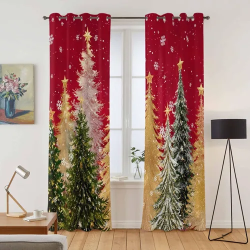 Vista 39 de Libaoge Cortinas de Navidad para cocina, dormitorio, juego de 2 paneles, diseño de muñeco de nieve de Navidad, cortinas de invierno con copos