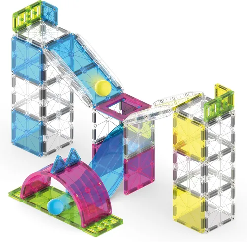 Vista 7 de MAGNA-TILES Rail Racers Max - Juego de construcción magnética de 80 piezas, la marca original de construcción magnética