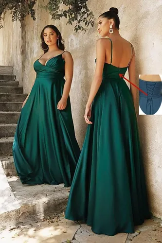 Vista 2 de TIRAS Vestidos de dama de honor de satén de seda con tirantes delgados, largos, formales, sexy, con abertura alta, vestidos de fiesta para mujer
