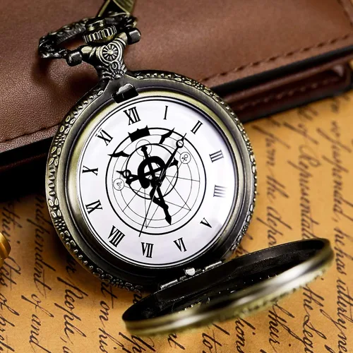 Vista 6 de Reloj de bolsillo Fullmetal Alchemist Edward Elric Anime con cadena de llavero y caja de collar, bronce, 1. Bronce, Retro