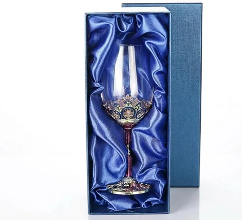 Vista 8 de Simcat Copa de Vino Pintada a Mano de Esmalte Floral Transparente Refinada, Pie para Cabernet, Regalos (Caja de regalo doble azul, 2 Cajas de regalo)