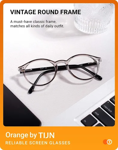 Vista 4 de TIJN Gafas de bloqueo de luz azul para hombres y mujeres, gafas de montura redonda gruesa vintage